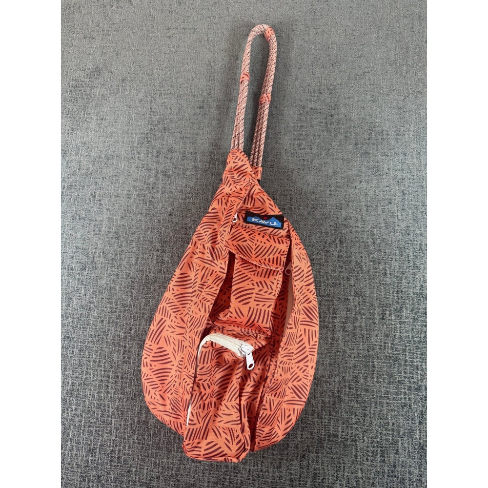 KAVU Rope‎ Bag Sling Backpack Orange Burgundy Leaf Print Canvas Crossbody Bag